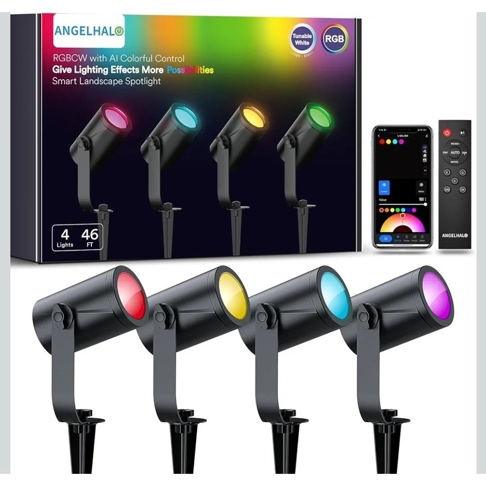 Smart Landscape Spotlights, 4 Pack RGBW Pathway Lights, 2000LM Dimmable, IP65